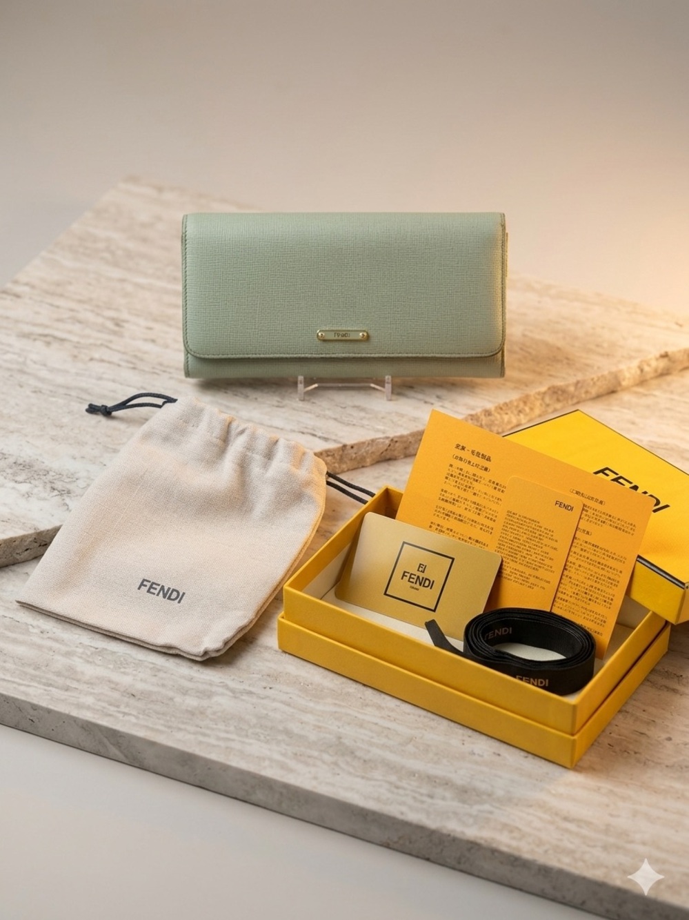 Authentic Fendi Saffiano Leather Continental Flap Wallet - FULL BOUTIQUE SET!